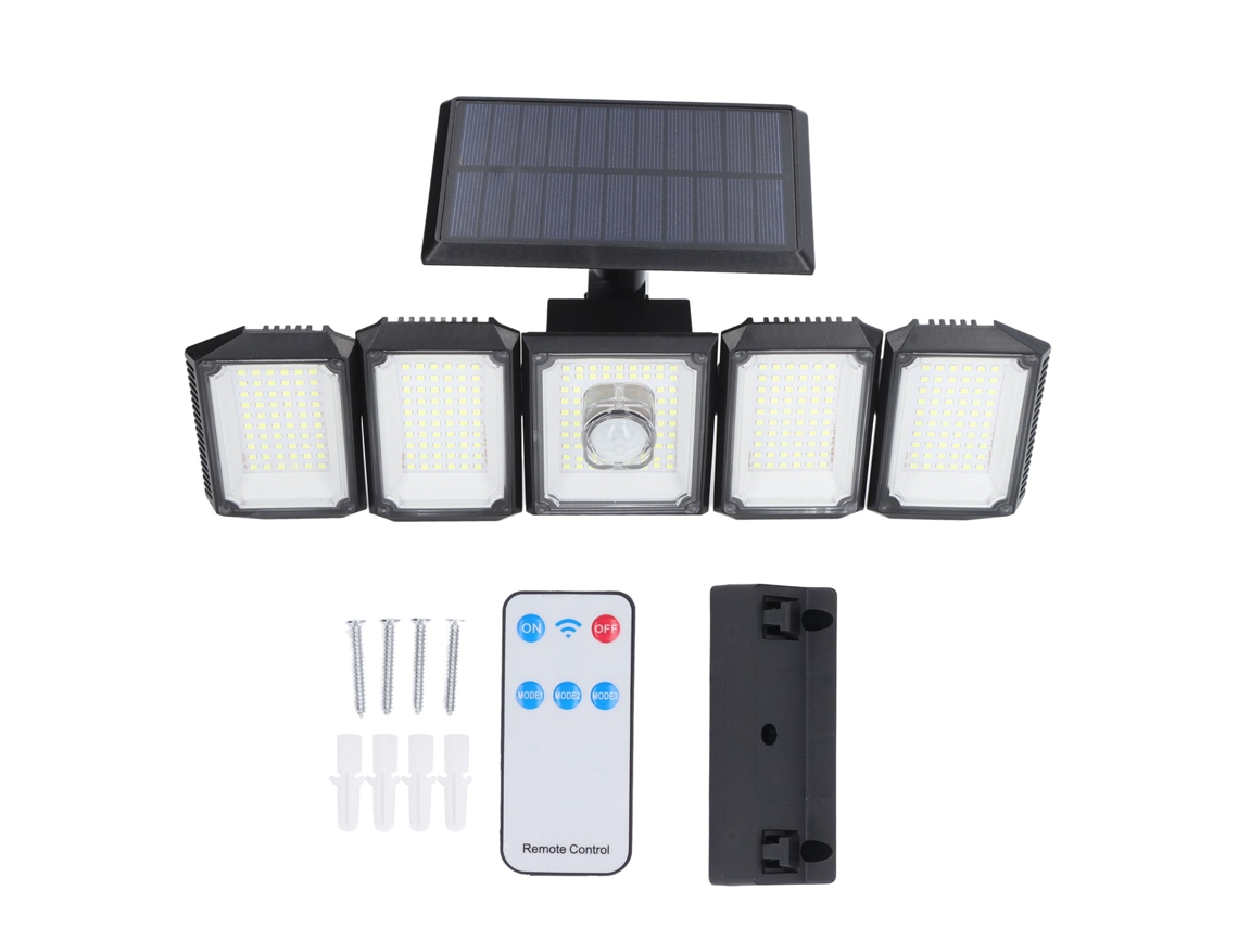 2026-lámpara De Pared Solar Con Sensor De Movimiento 3 Modos 5 Cabezas Rotatorias Impermeable 6500k Luz Led Calle Con Control Remoto