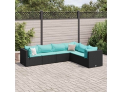 Conjunto de jardín DKD Home Decor de 6 piezas con cojines de mimbre negros