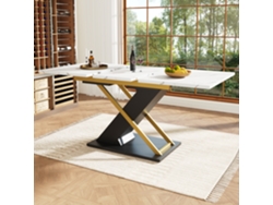 Mesa de comedor extensible para cocina/salón con patas cruzadas doradas (120 x 160 x 80 cm)
