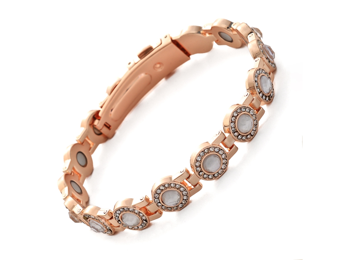 Pulseira De Cobre, Bracelete De Terapia Magnética Cravejada De Diamantes, Pulseira Para Casal (ouro Rosa - Diamante Branco) Spqment