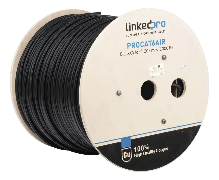 Bobina De Cable Ftp 305 M Cat6 Color Negro / Pro-cat-6-air