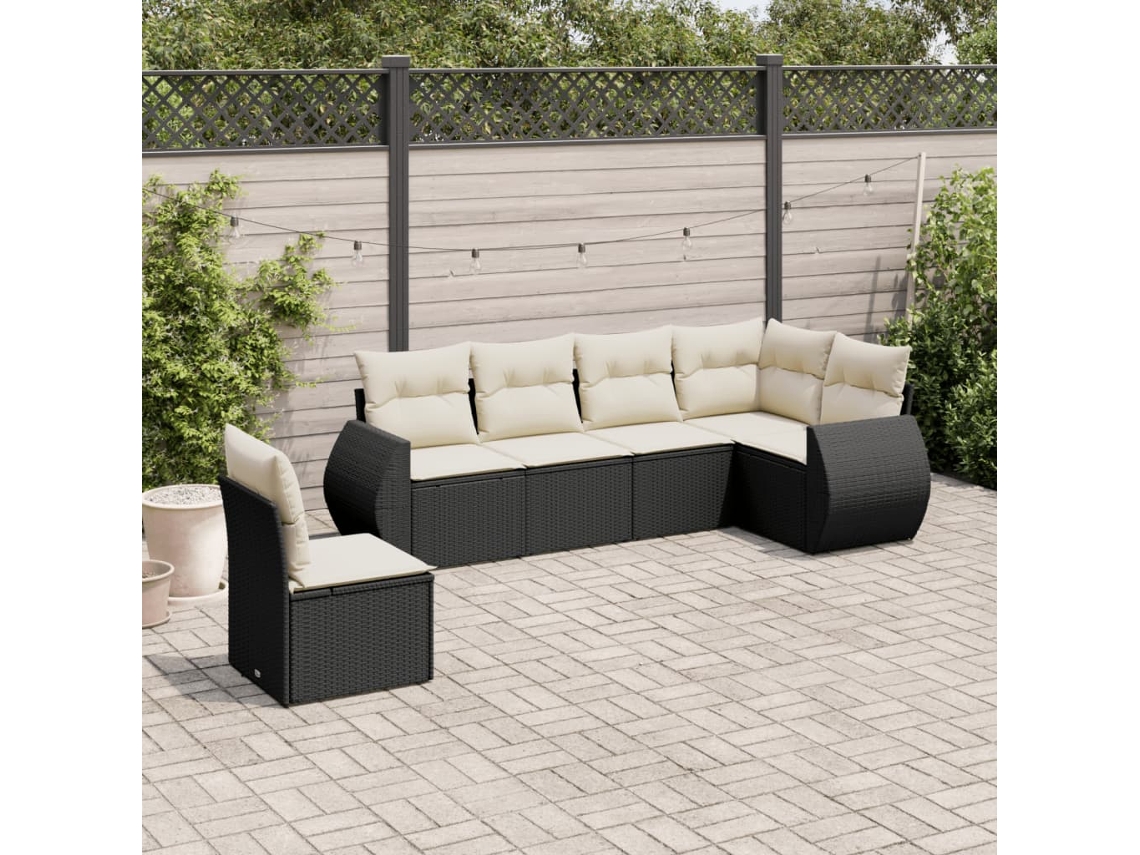 Conjunto de sofás de jardín de 6 piezas DKD Home Decor con cojines de mimbre negros
