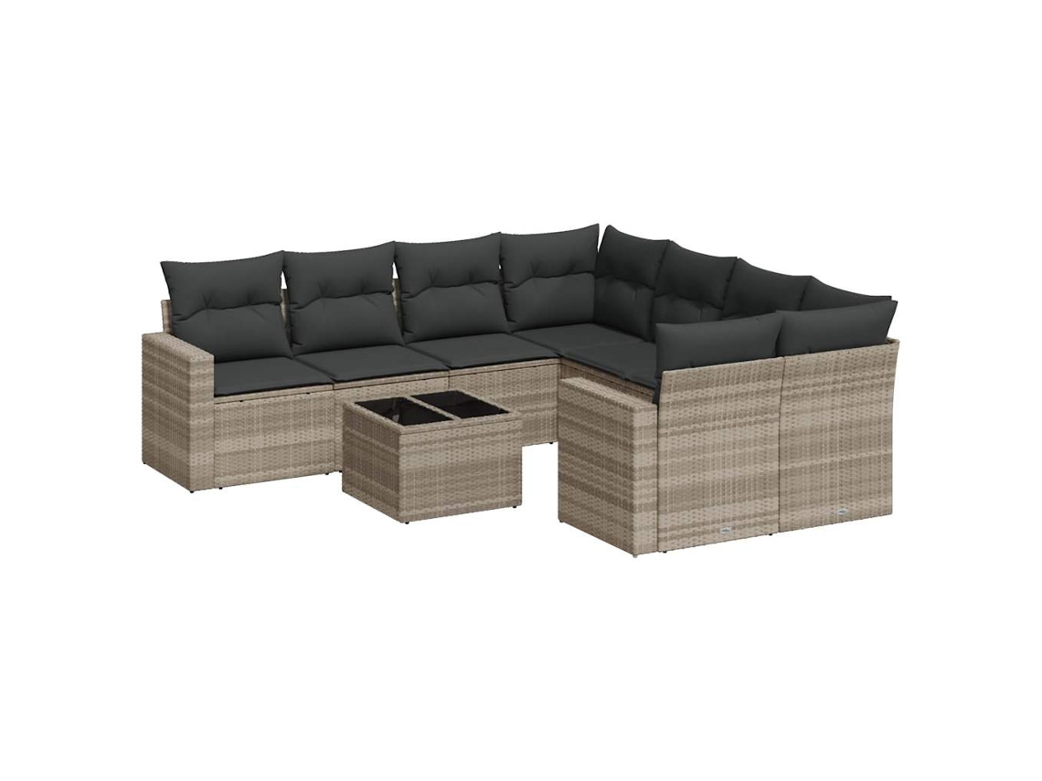 Maison Exclusive - Juego de sofás de jardín de 9 piezas con cojines, mimbre y patas gris claro.