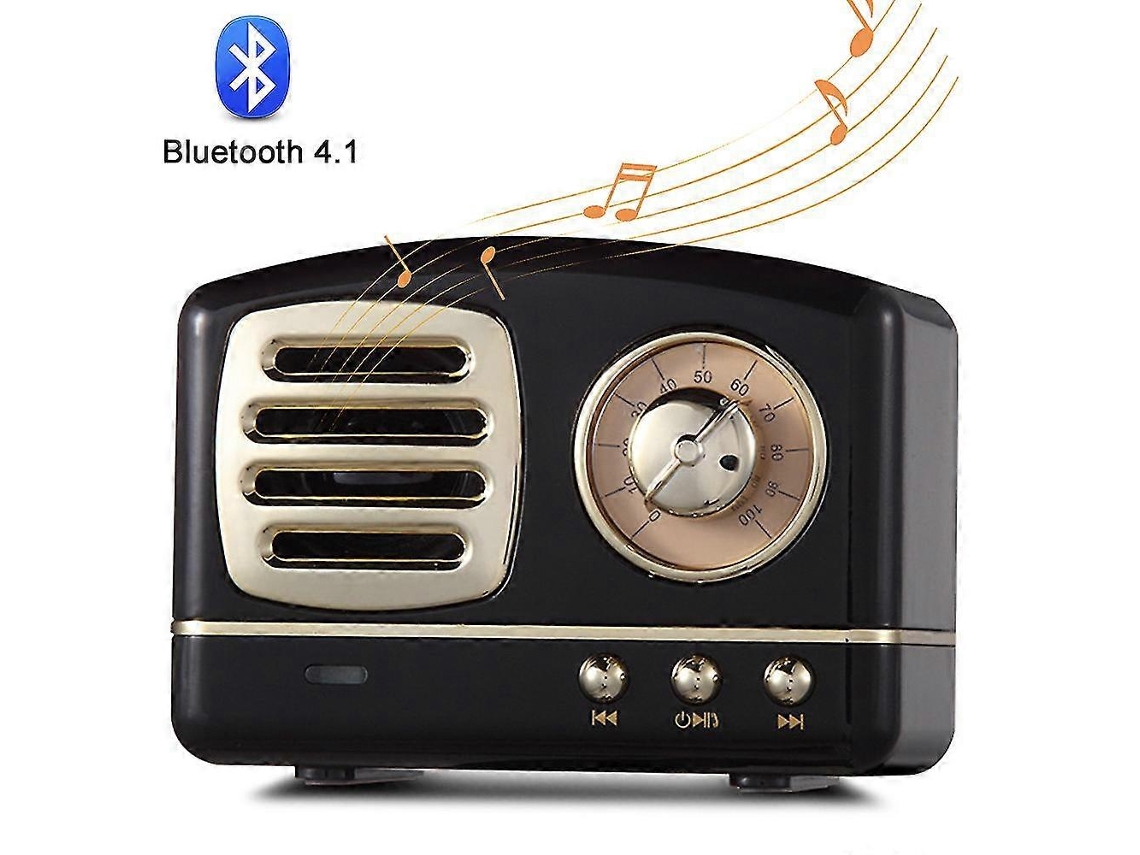 Altavoz Bluetooth retro portátil, minialtavoz inalámbrico retro, graves potentes, estéreo, micrófono integrado, negro Nostalgia88