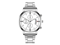 Reloj De Pulsera De Cuarzo Para Hombre Con Calendario, Esfera Redonda, Brazalete De Acero, Color Blanco Plateado.