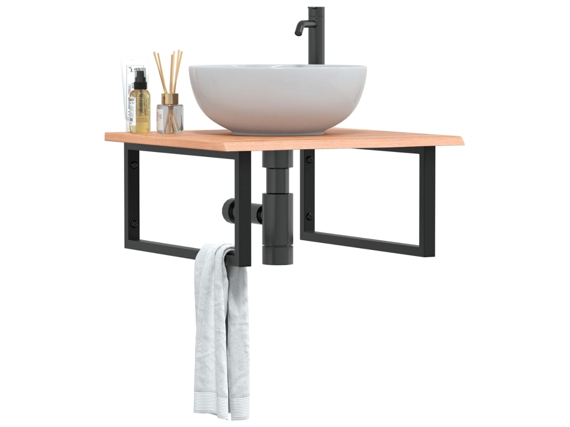Estante De Lavabo De Pared | Estante Flotante De Acero Y Madera Maciza De Roble
