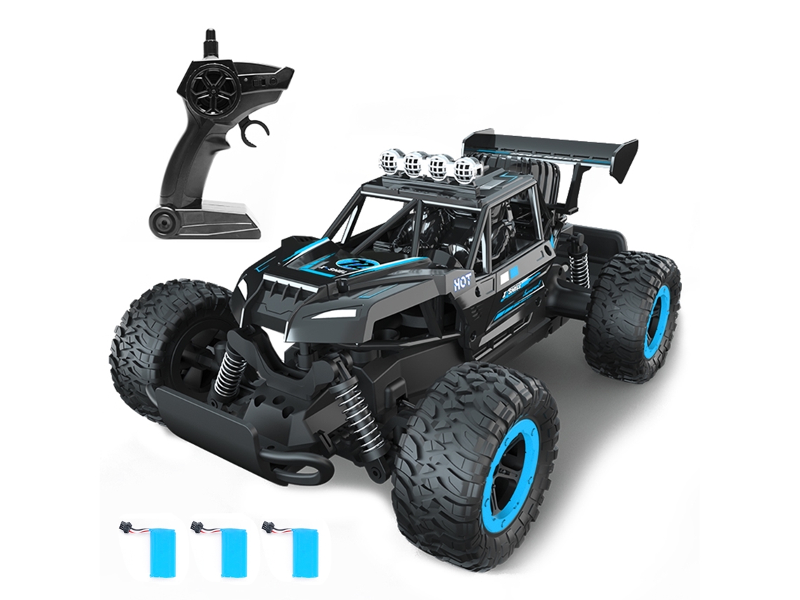 Coche De Control Remoto 4wd 2.4 Ghz, Vehículo Off-road Eléctrico Con Luces, 3 Baterías Recargables Para Niños Y Adultos, Azul