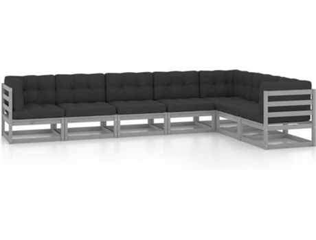 Conjunto 7 de muebles de jardín VIDAXL con cojines madera pino gris