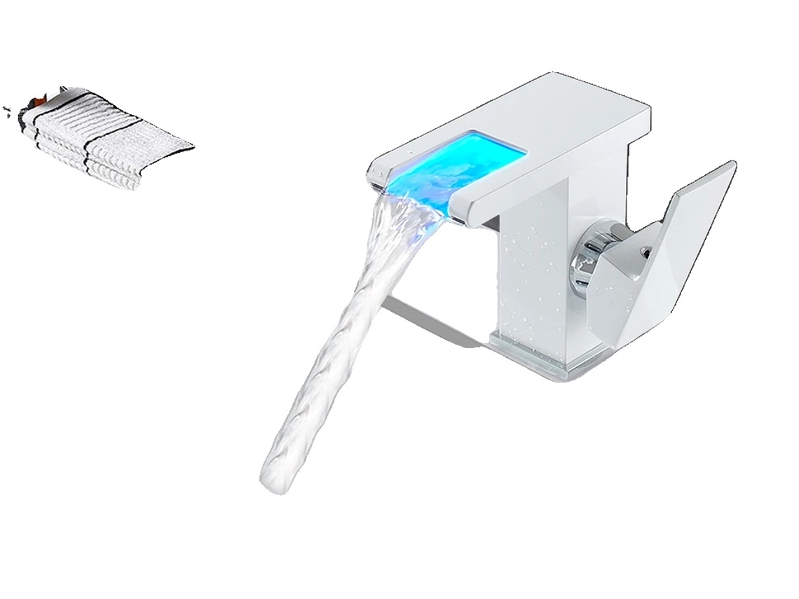 Grifo de baño con LED blanco, núcleo de válvula de cerámica, carcasa de latón, OEM blanco