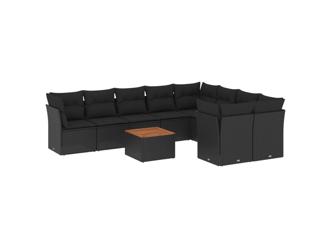 Conjunto 10 de sofás de jardín VIDAXL cojines ratán sintético negro