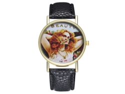 Reloj De Pulsera Unisex Con Correa De Piel Sintética E Ilustración Decorativa - Negro