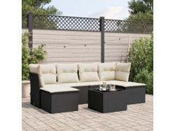 Conjunto de sofá de jardín de 7 piezas con cojines, ratán negro, Dkd Home Decor