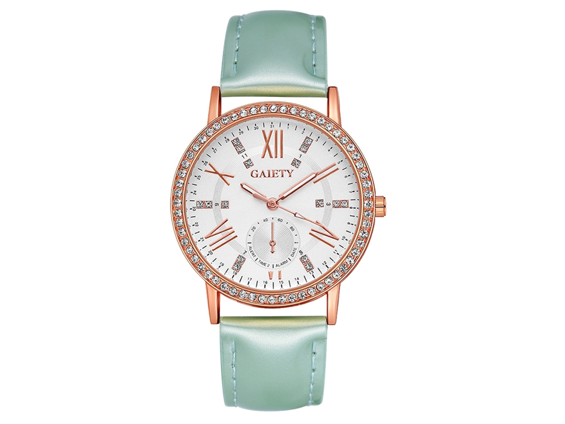 Reloj De Cuarzo Analógico Con Correa Pu Clásica Y Piedras Strass Gaiety (verde)