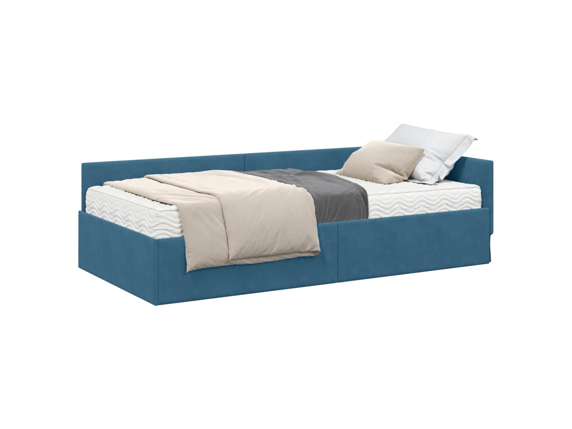Maison Exclusive - Estructura De Cama Esquina Con Colchón 2 Pcs Azul Terciopelo