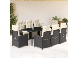 Juego de comedor de jardín de 9 piezas con cojines, mimbre sintético negro, DKD Home Decor