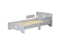 Cama Infantil Para Crianças Dos 3 Aos 6 Anos, Design De Estrelas E Lua, Estrado De Ripas Incluído, Estilo Moderno (143 X 76 X 49 Cm), Cor Cinzento