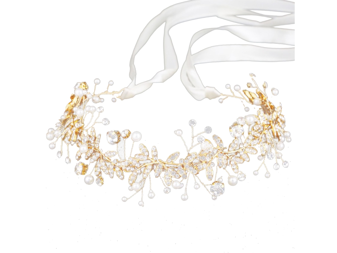 Tiara De Boda Dorada Con Flores De Piedras Preciosas Para El Cabello De La Novia.