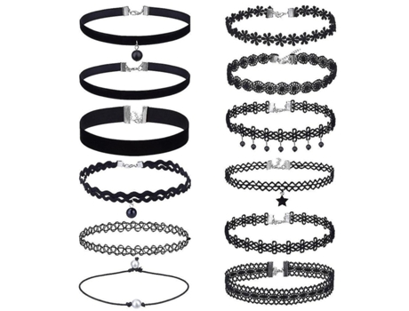 Collar de gargantilla de 12 piezas Set Stretch Velvet Classic Gothic Tattoo Lace Lace Choker