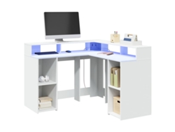 Escritorio con luz LED madera ingeniería blanco 130x130x91 cm