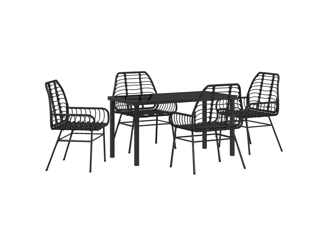 Conjunto De Comedor De Jardín 5 Uds | Mueble De Jardín Negro Ratán Sintético