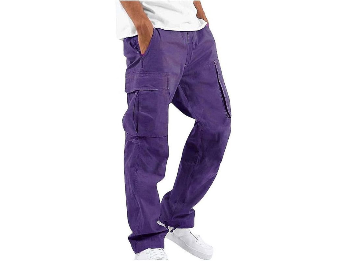 2026-pantalones Hombre Casual Solidarios Con Multiple Bolsillos Outdoor Straight Fitness Verano Primavera Otoño 4xl Morado