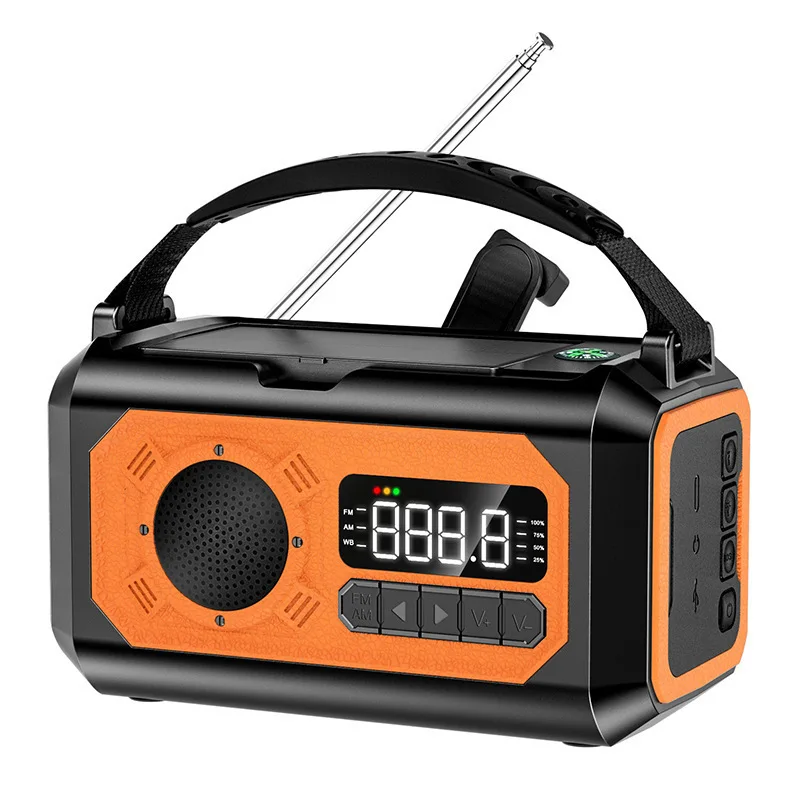 Radio de emergencia Viewleaf AM/FM/NOAA con 12000 mAh, paneles solares dobles, manivela, lámpara de lectura, ideal para acampar y uso al aire libre.