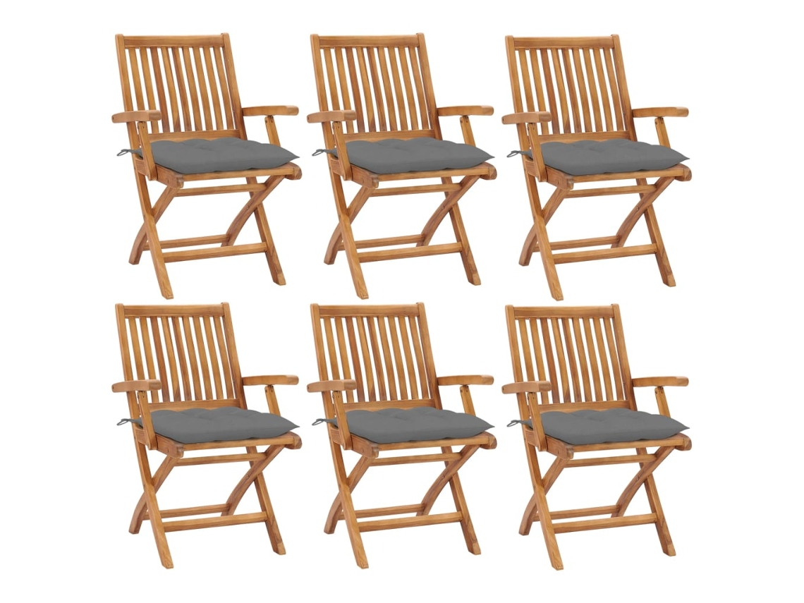 Sillas de jardín plegables de teca maciza de 6 piezas con cojines DKD Home Decor