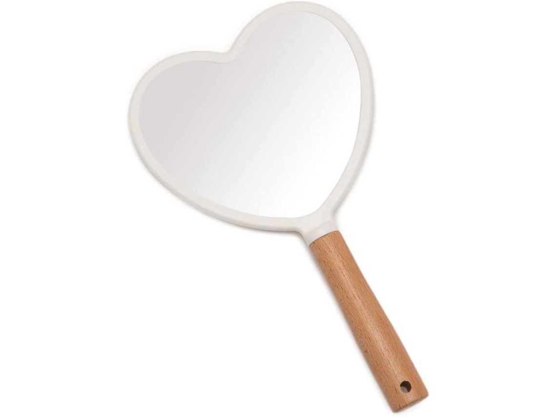 Espejo De Maquillaje De Mano Con Mango De Madera, Pequeño Y Bonito, Portátil Con Orificio Para Colgar (corazón)