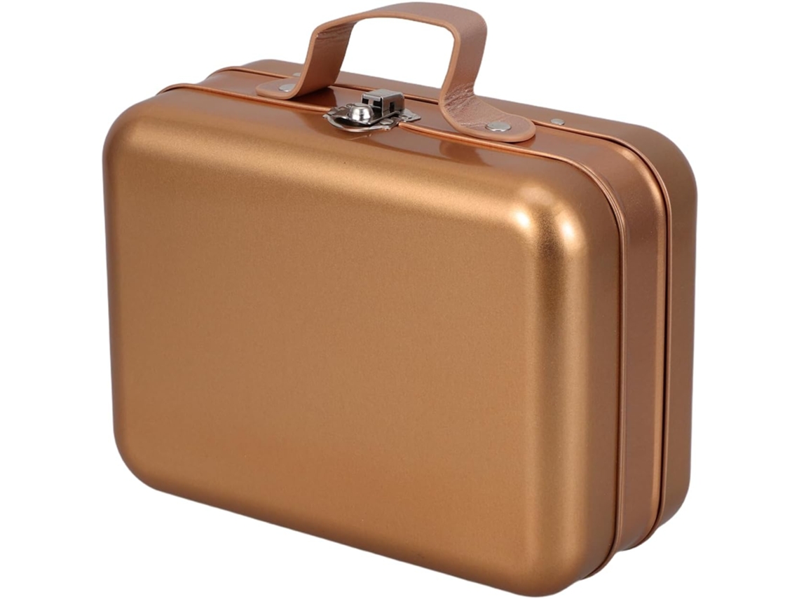 Caja De Almacenamiento De Metal Dorado De 18,5 X 13,5 X 8,5 Cm Con Asa Y Tapa Para Galletas Vacías.