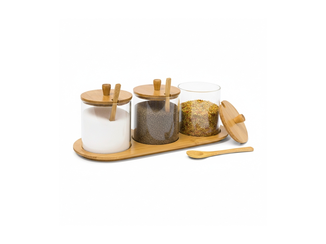 Frascos De Especiarias Relaxdays Jiao, 12x31x12cm, Suporte De Bambu Para 3 Frascos, Estante De Especiarias, Natural