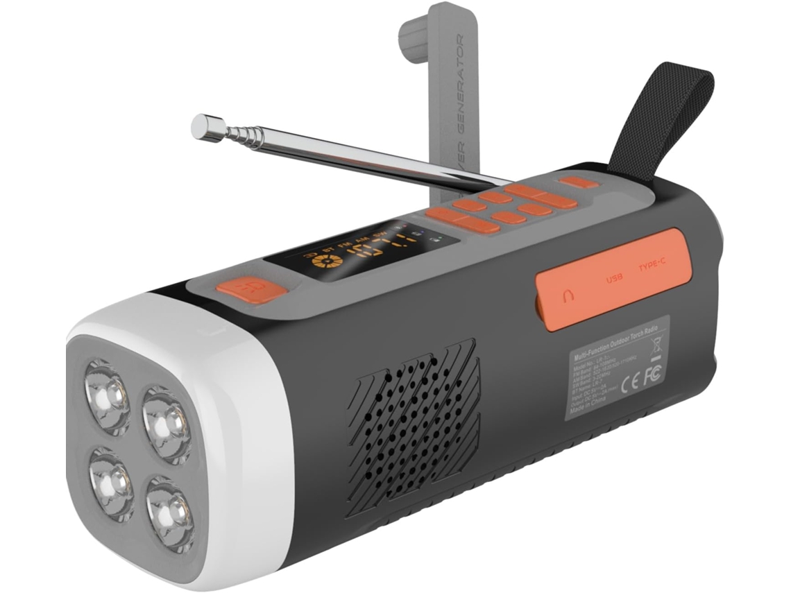 Rádio De Emergência Solar Externa Led Lanterna Portátil Manivela Rádio Am/fm 4500 Mah Bateria GERTIZ
