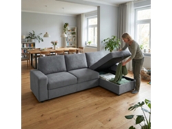 Sofá Esquinero 3 Plazas - Con Almacenamiento, 4 Compartimentos, Cómodo Y Moderno - Gris