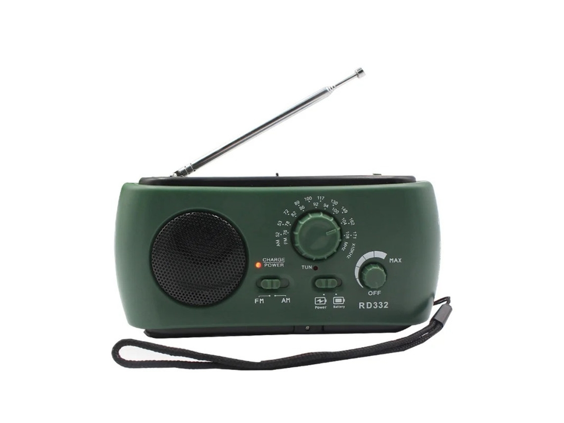 Radio YIZHOOD con manivela, alimentada por energía solar, linterna verde multifuncional