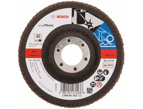 Disco de Lija BOSCH en Lamelas X571 - Best para Metal D= 115 mm; G= 40 - Recto