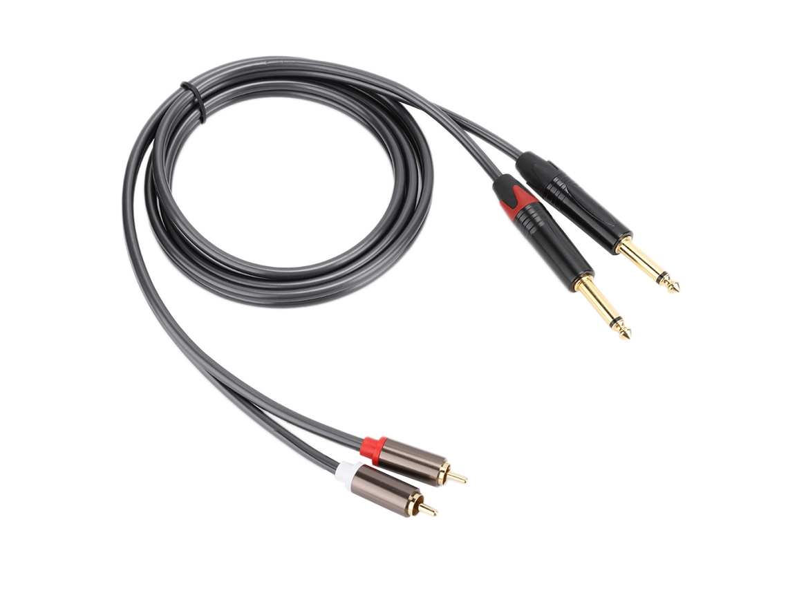 Mali cabo de Áudio Dual Rca para Dual 6.35 Mono com Plug Dourado e Casing de Liga de Alumínio, 1.5m