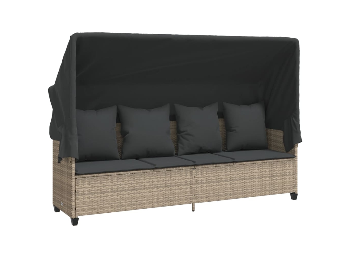 Tumbona con dosel y cojines, mimbre, gris claro, MAISON EXCLUSIVE (sin dimensiones)