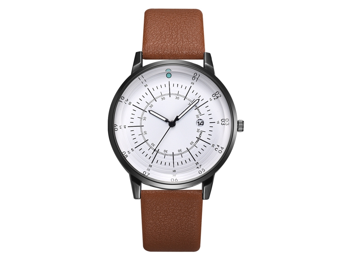 Reloj De Cuarzo Para Hombre Con Correa De Piel Sintética Y Calendario, Estilo Transparente.