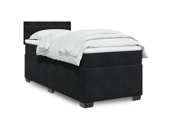 Cama Box Spring Con Colchón Terciopelo Negro 90x200 Cm