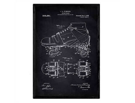 Póster NACNIC con Patente de Patines. con Diseño de Patente Antigua