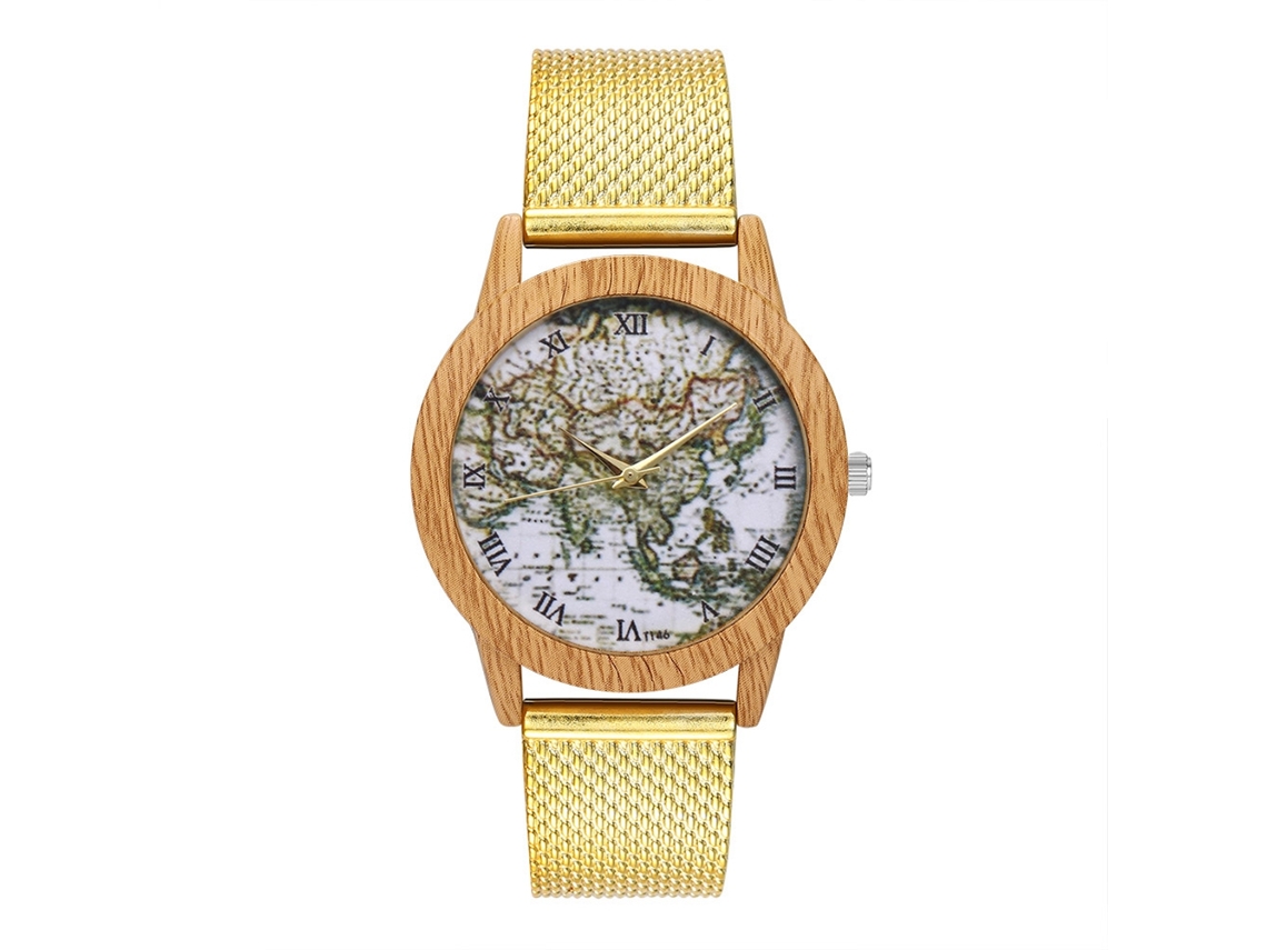 Reloj De Pulsera Unisex De Cuarzo Con Correa De Malla Redonda Zhoulianfa (oro)