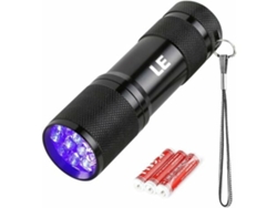 Linterna Portátil Negra, Longitud De Onda De 395 Nm, Funciona Con 3 Pilas Alcalinas, Carcasa Blanca.