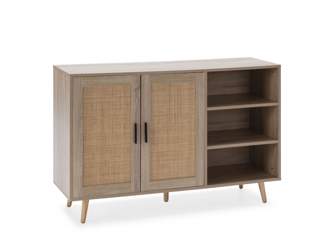 Aparador Dalia 2 puertas y 3 huecos color roble, 120 cm Ancho