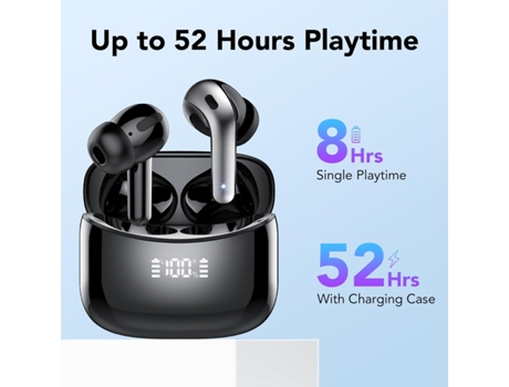 Auriculares inalámbricos, Auriculares inalámbricos Bluetooth 5.3, Auriculares con tiempo de reproducción 52H - Negro BISBISOUS