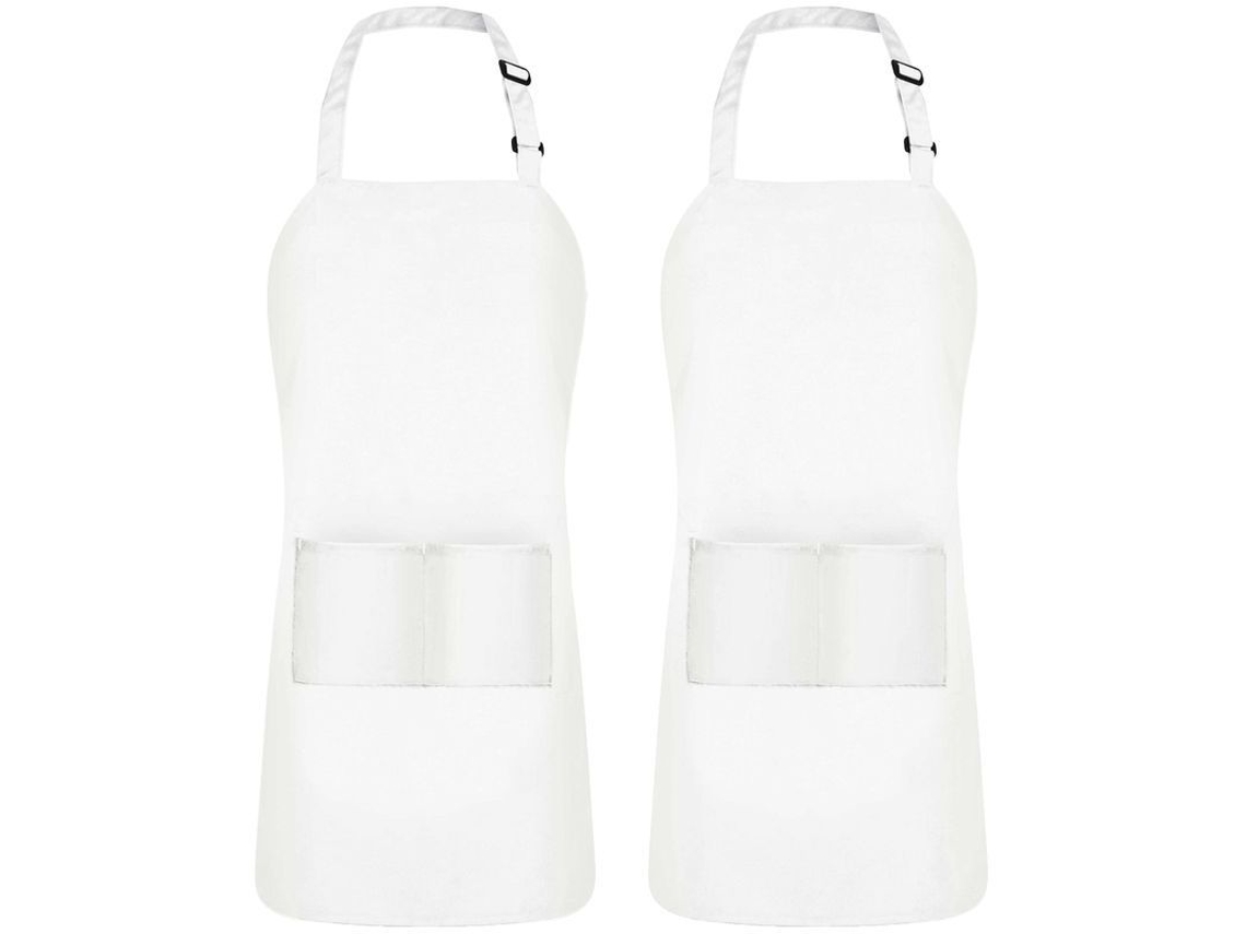 2026-32490-delantal De Babero Ajustable (2 Pack) Resistente Al Agua Y Aceite Con Bolsillos Para Cocina Blanca