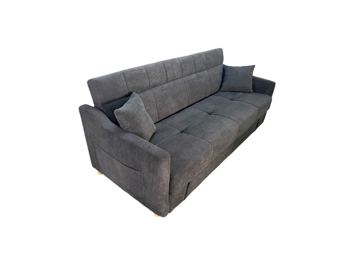 Sofá cama Adare con almacenaje, pana, gris, 3 plazas, Concept U