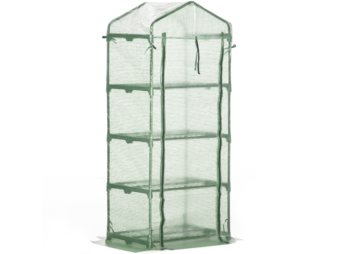 Invernadero Aluminio 70x50x160 Cm Con 4 Estantes Para Plantas,estructura Protección Contra El Frío En Verde,ideal Para Amantes La Jardinería.