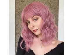 2026-peluca Corta Rizos Mujer Con Flequillo Pelo Rosa Ondulado Para Fiesta Disfraz Y Cosplay