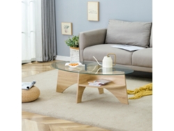 Mesa Café Vidrio Oval 104,9x60 Cm, Estructura Angular, Almacenaje, Transparente/madera