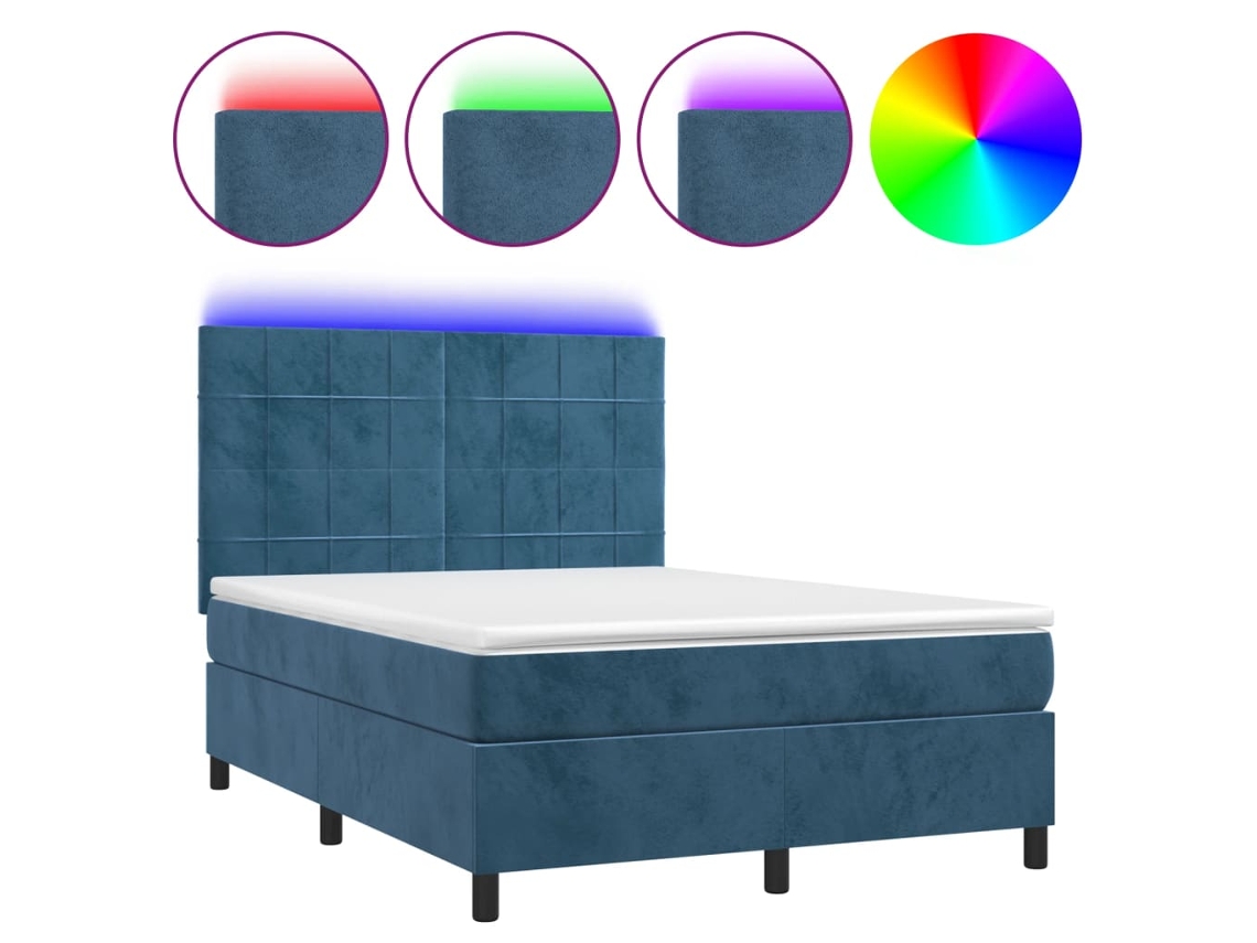 Maison Exclusive - Cama Box Spring Colchón Y Led Terciopelo Azul Oscuro 140x200 Cm