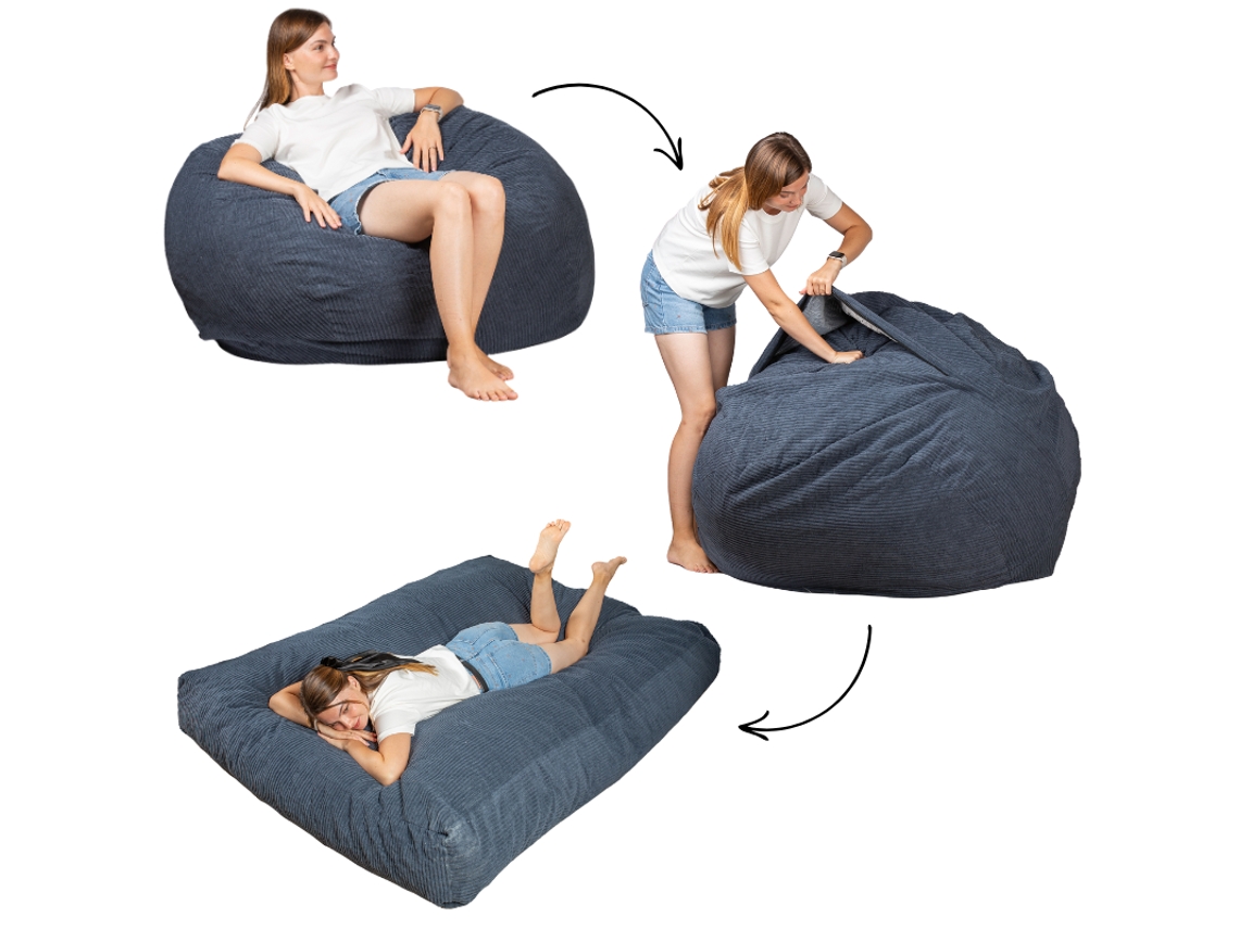 Puff Cama Convertible 2en1 Azul Oscuro